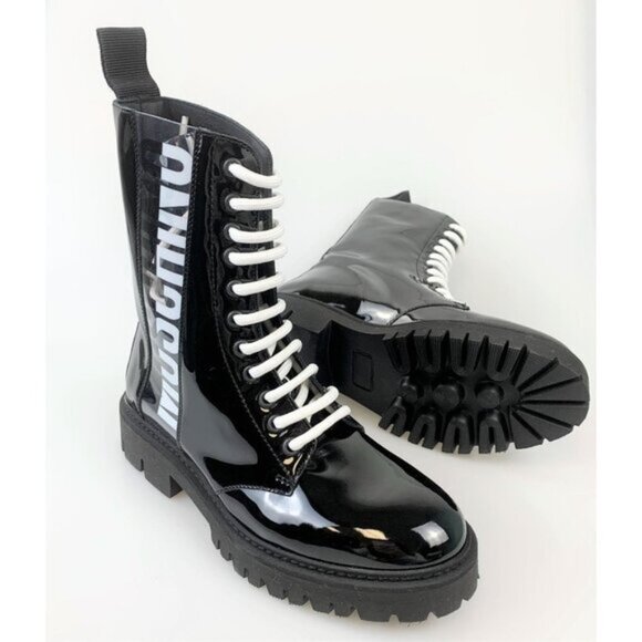 NIB Authentic Moschino PVC Logo Boots - Picture 4 of 13